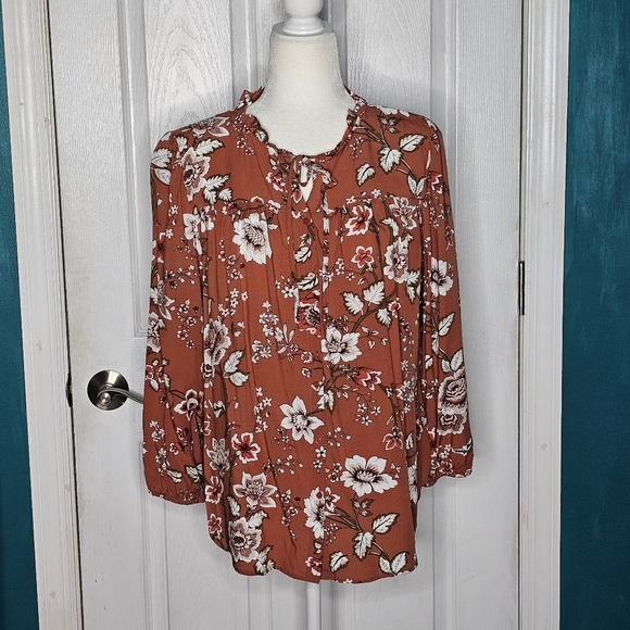 Loft Rust Floral Top M - Picture 2 of 12